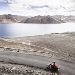 Road overlooking Pangong Tso Lake in Western Himalayas near India-China border